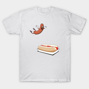 hot dog diving into a bun, hotdog T-Shirt